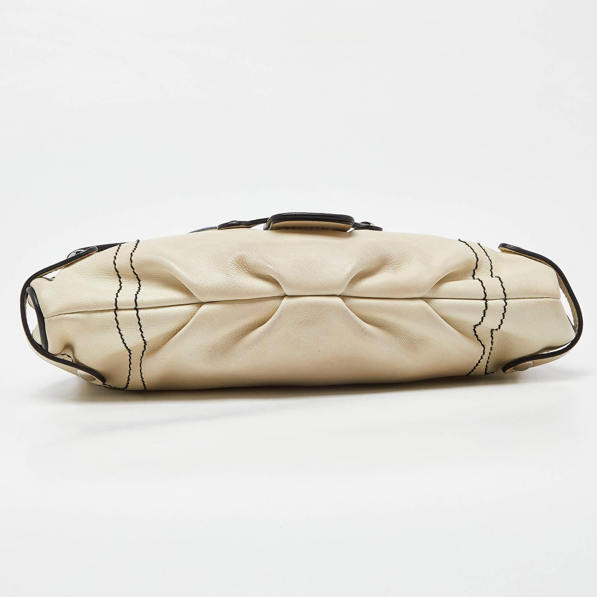 Salvatore Ferragamo Beige/Black Leather Flap Shoulder Bag 2