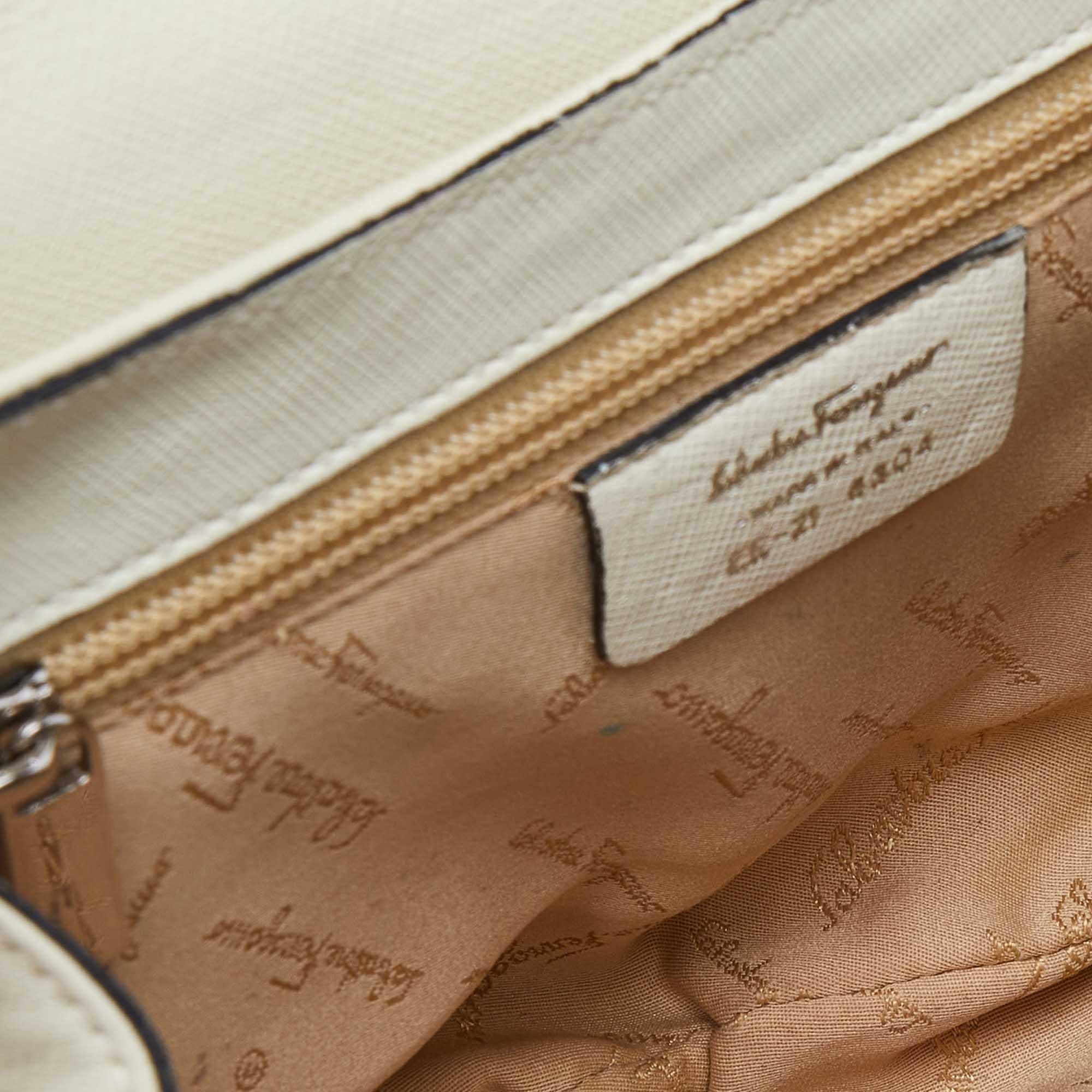 Salvatore Ferragamo Beige/Black Leather Flap Shoulder Bag 3