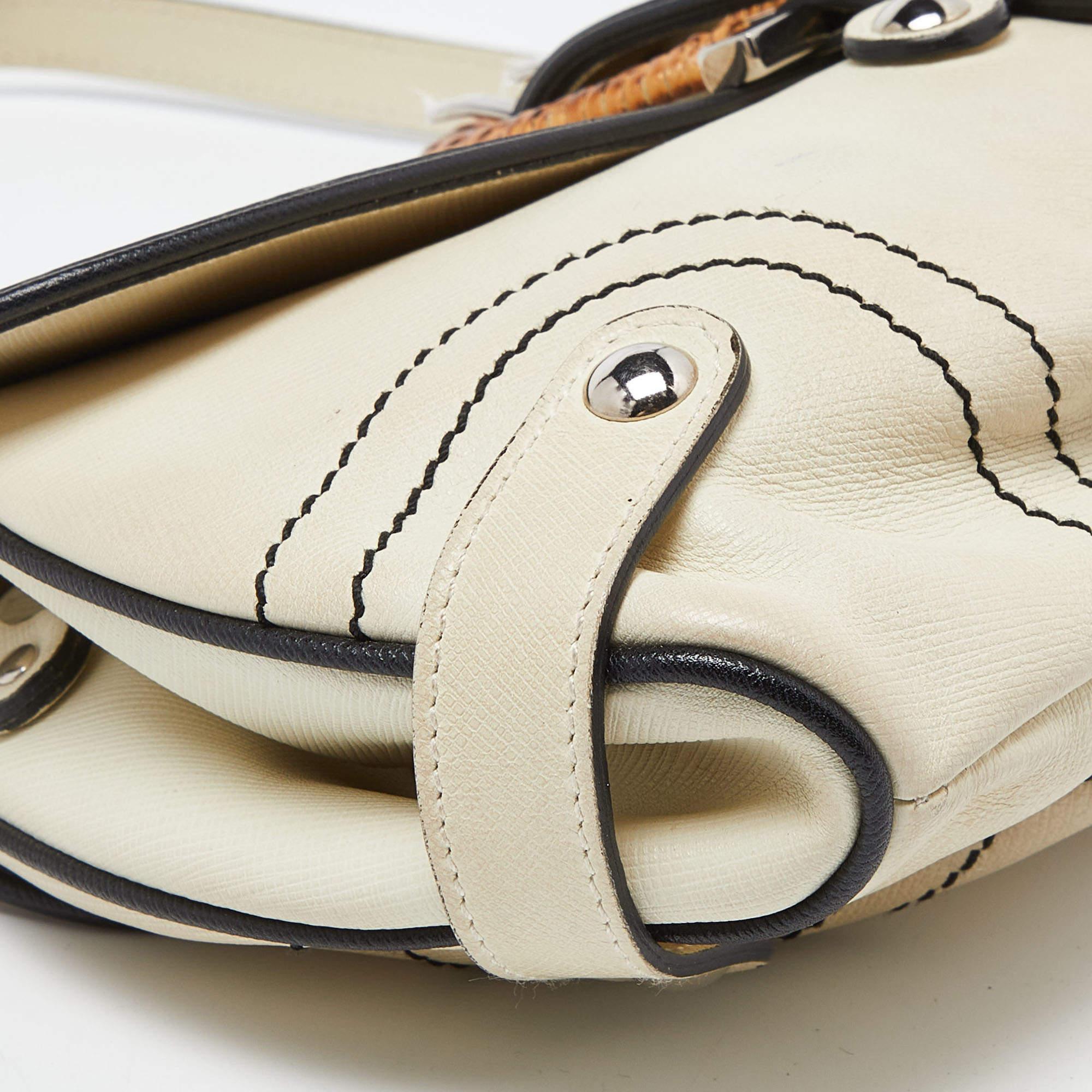 Salvatore Ferragamo Beige/Black Leather Flap Shoulder Bag 5
