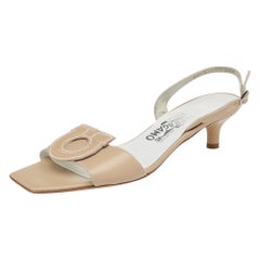 Salvatore Ferragamo Beige Block Heel Slingback Sandals Size 38.5