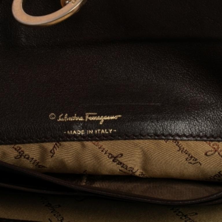 Portefeuille continental en toile et cuir Gancini beige/brun de Salvatore Ferragamo 1