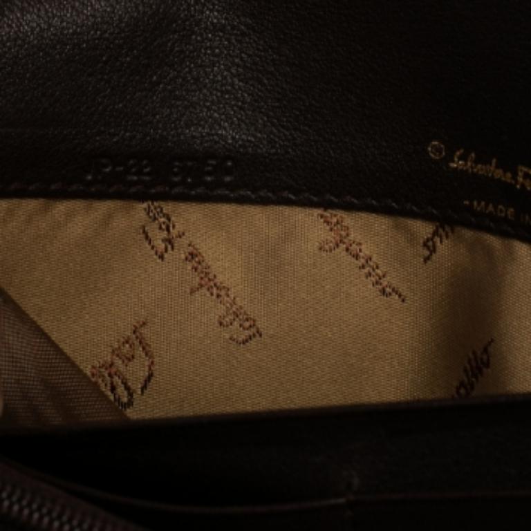 Portefeuille continental en toile et cuir Gancini beige/brun de Salvatore Ferragamo 4