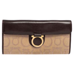 Salvatore Ferragamo Beige/Brown Gancini Canvas and Leather Continental Wallet