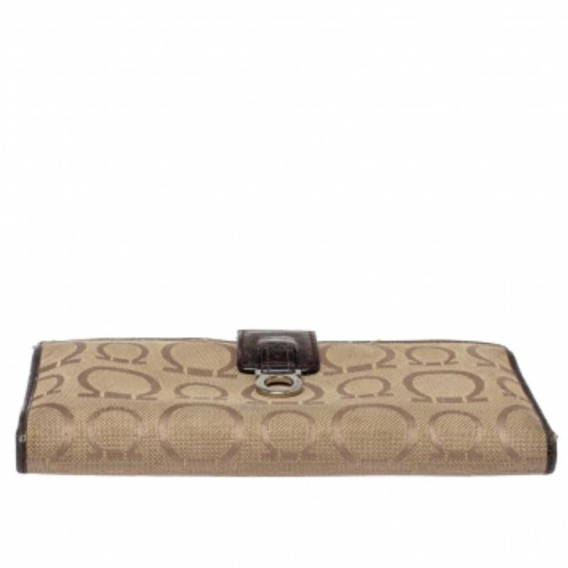 Salvatore Ferragamo Beige/Brown Gancini Canvas and Leather Wallet For Sale 3