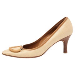 Salvatore Ferragamo Beige/Braun Gewebte Segeltuch und Leder Pumps Größe 37.5