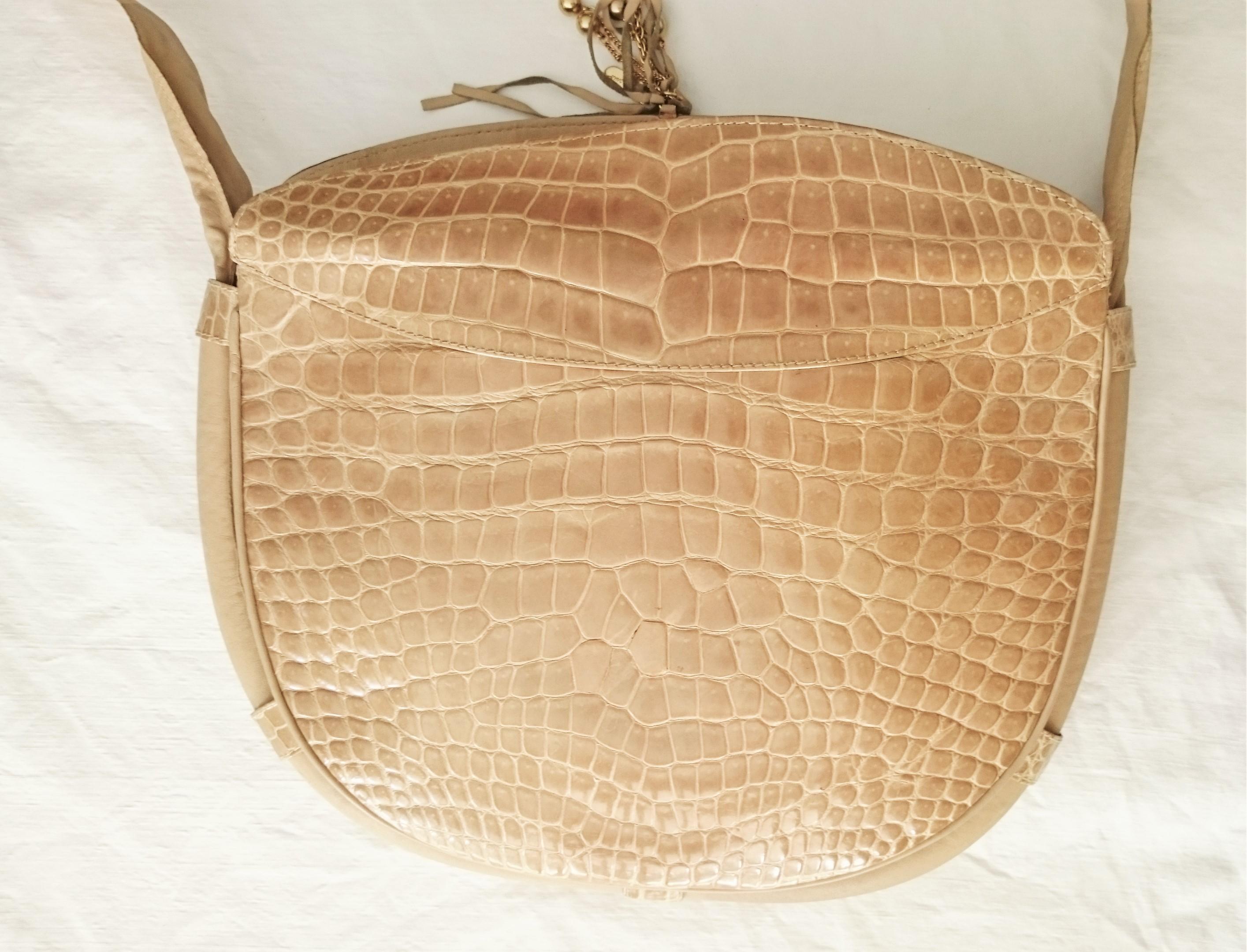 Salvatore Ferragamo Beige Crocodile Shoulder Bag.  For Sale 7