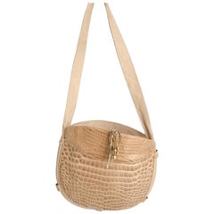 Salvatore Ferragamo Beige Crocodile Shoulder Bag.