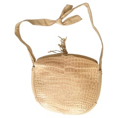 Vintage Salvatore Ferragamo Beige Crocodile Shoulder Bag.