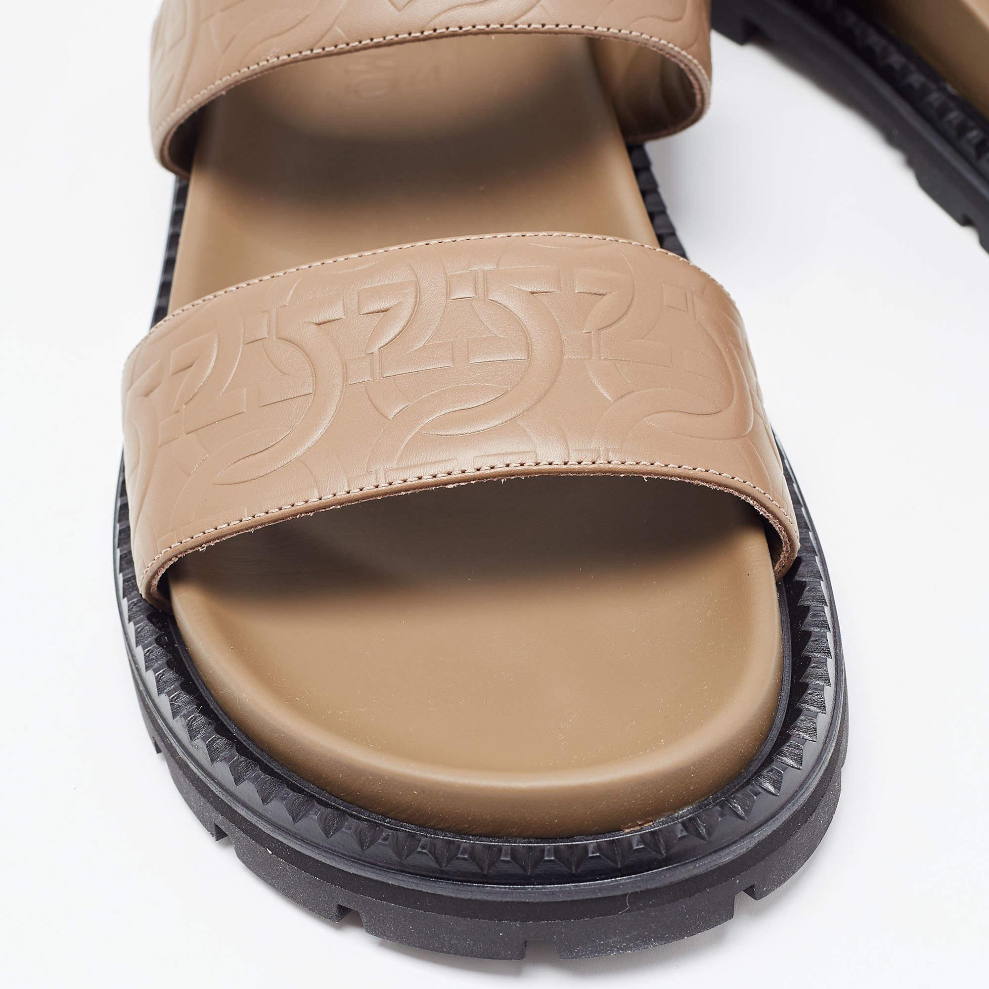 Salvatore Ferragamo Beige Embossed Leather Notorius Flat Sandals Size 44 3