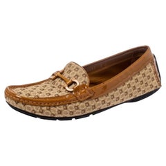 Salvatore Ferragamo Beige Gancini Canvas and Patent Leather Loafers Size 37.5