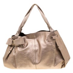 Used Salvatore Ferragamo Beige Leather and Canvas Bow Hobo