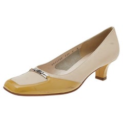 Used Salvatore Ferragamo Beige Leather And Patent Leather Pumps Size 38.5