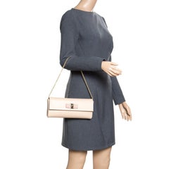 Salvatore Ferragamo Beige Leather Bow Ginny Long Clutch