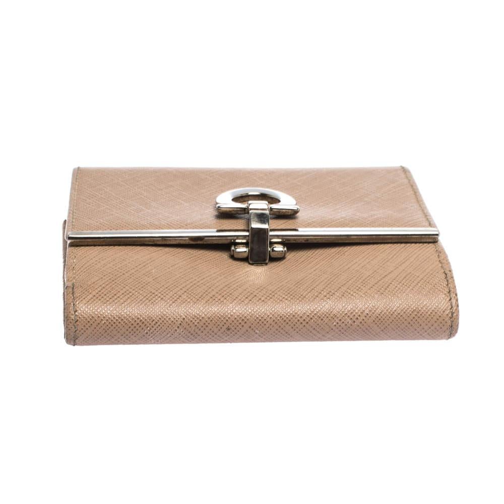 Salvatore Ferragamo Beige Leather Gancini Clip Compact Wallet 3