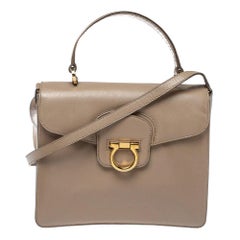 Salvatore Ferragamo Beige Leather Katia Top Handle Bag