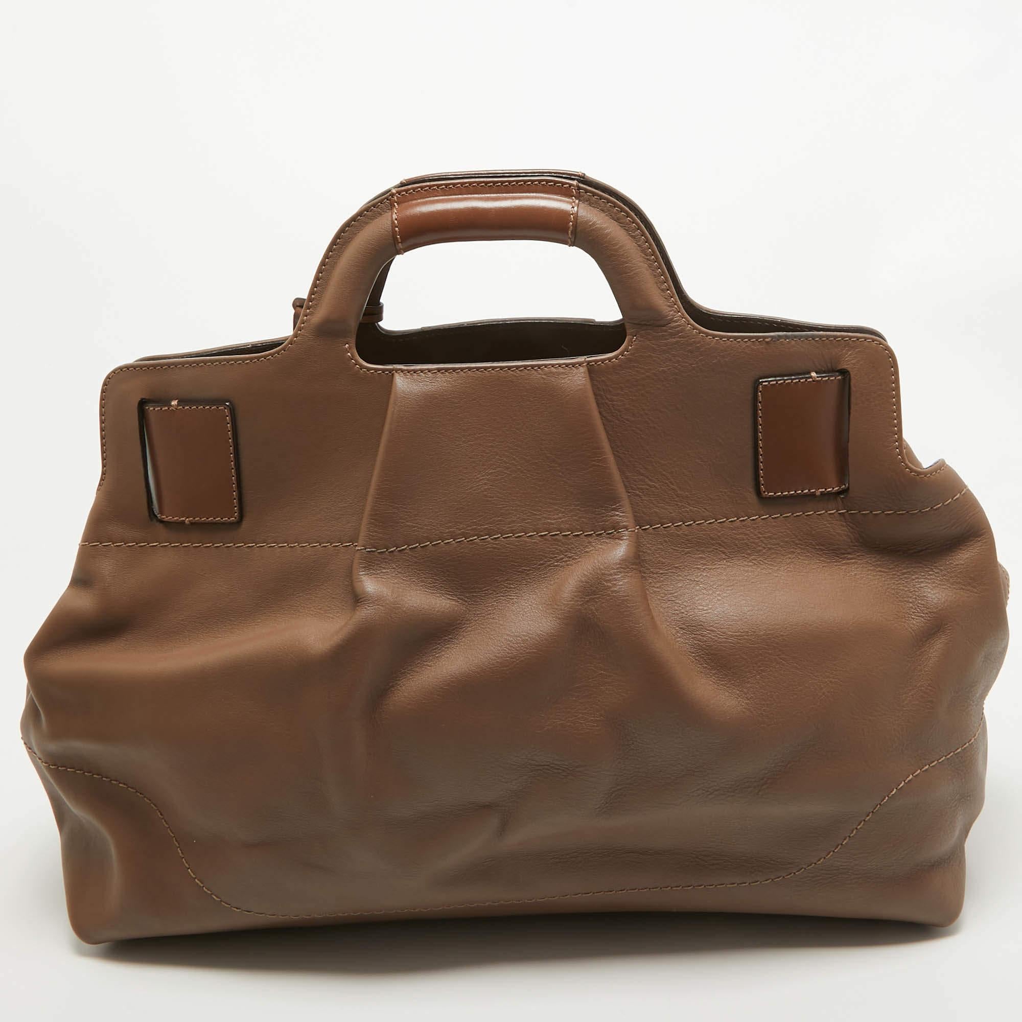 Salvatore Ferragamo Beige Leather Large Wanda Top Handle Bag For Sale 2