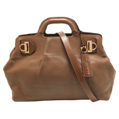 Salvatore Ferragamo Beige Leather Large Wanda Top Handle Bag