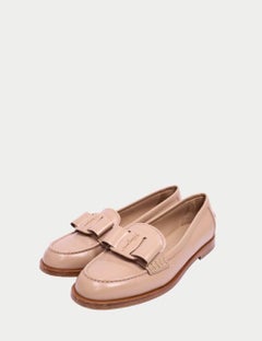 Salvatore Ferragamo Beige Leather Loafers with Bow Detail - EU 39
