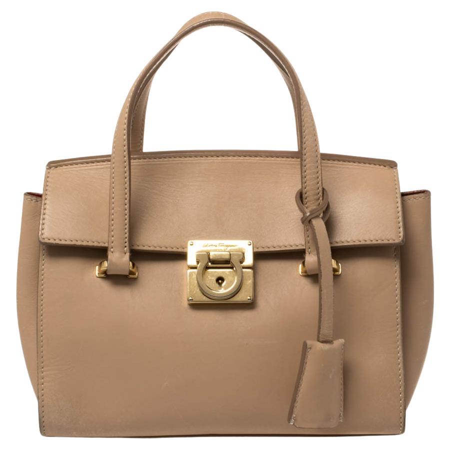 Salvatore Ferragamo Beige Leather Mara Satchel For Sale