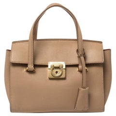 Used Salvatore Ferragamo Beige Leather Mara Satchel