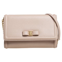 Salvatore Ferragamo Beige Leather Mini Vara Bow Crossbody Bag