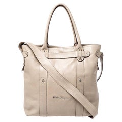 Salvatore Ferragamo Beige Leather Shopper Tote