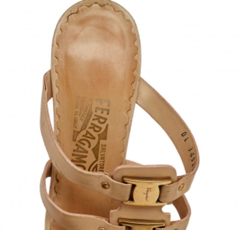Salvatore Ferragamo Beige Leather Slide Sandals Size 38.5 2