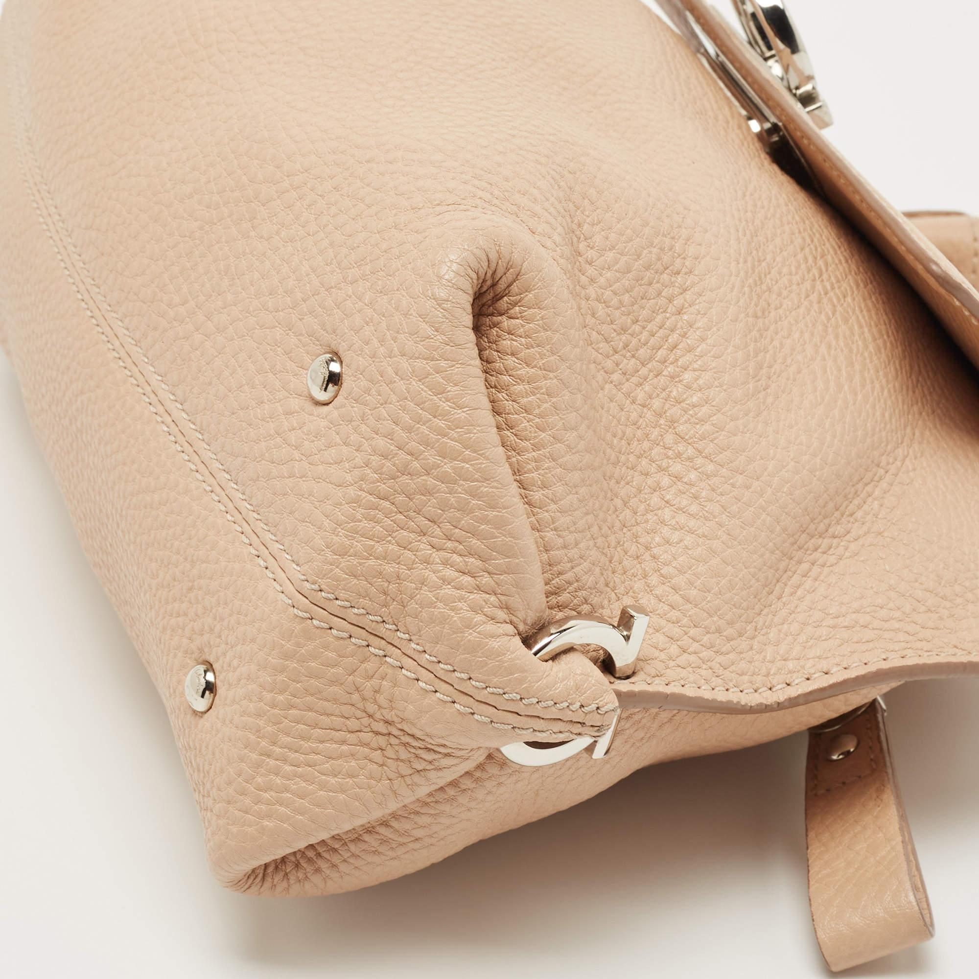 Salvatore Ferragamo Beige Leather Small Sofia Top Handle Bag 6