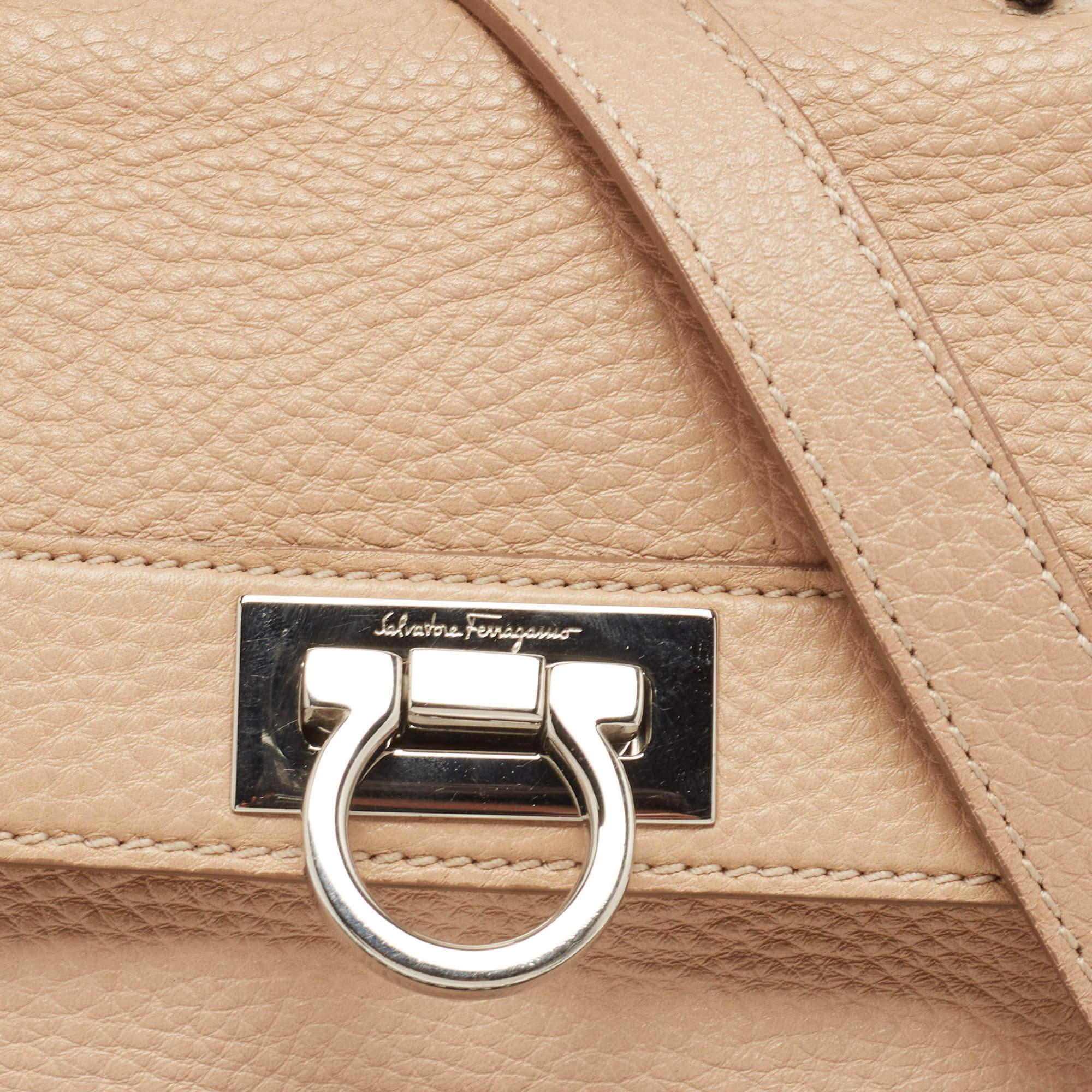 Salvatore Ferragamo Beige Leather Small Sofia Top Handle Bag 4