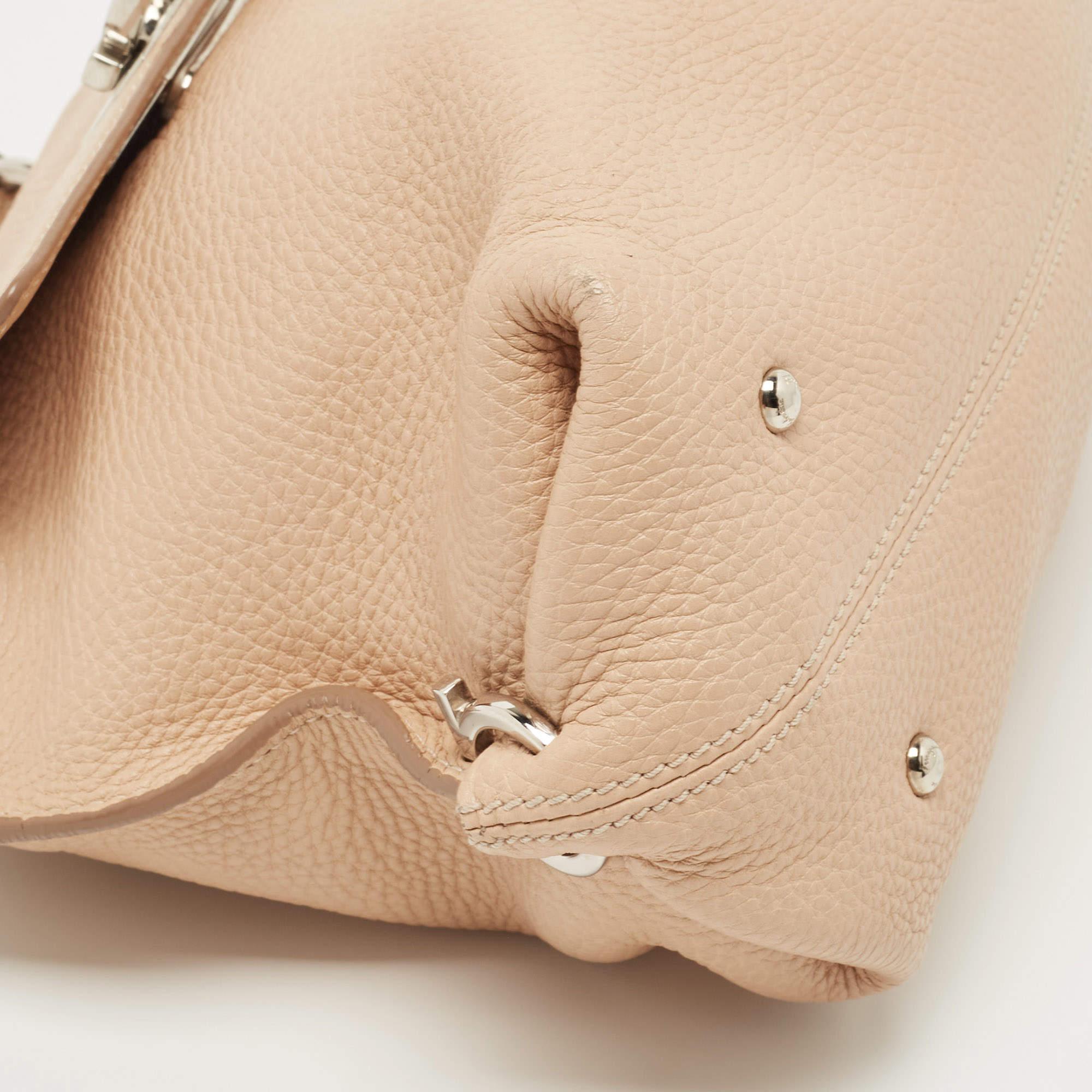 Salvatore Ferragamo Beige Leather Small Sofia Top Handle Bag 5