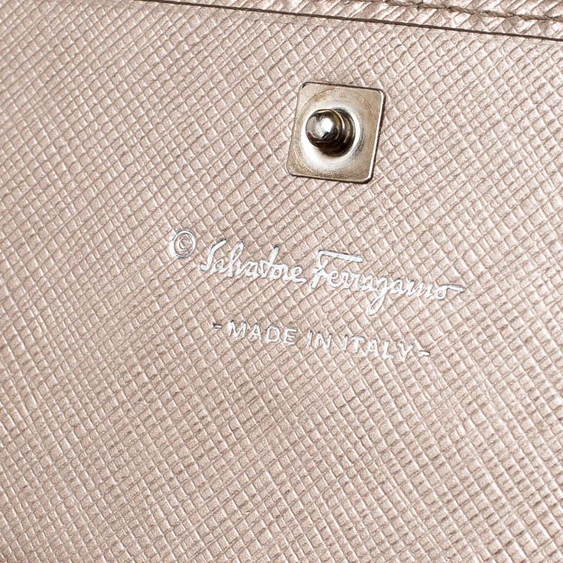 Salvatore Ferragamo Beige Metallic Leather Bow Continental Wallet 6