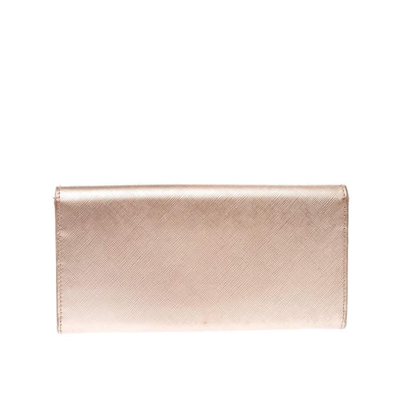Women's Salvatore Ferragamo Beige Metallic Leather Bow Continental Wallet