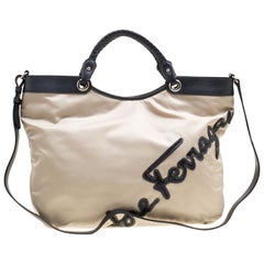 Salvatore Ferragamo Beige Nylon Top Handle Bag