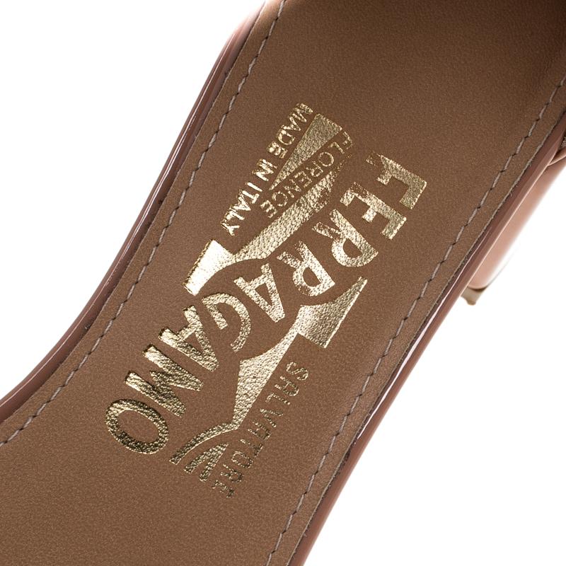 Salvatore Ferragamo Beige Patent Leather Ankle Strap Sandals Size 36 1