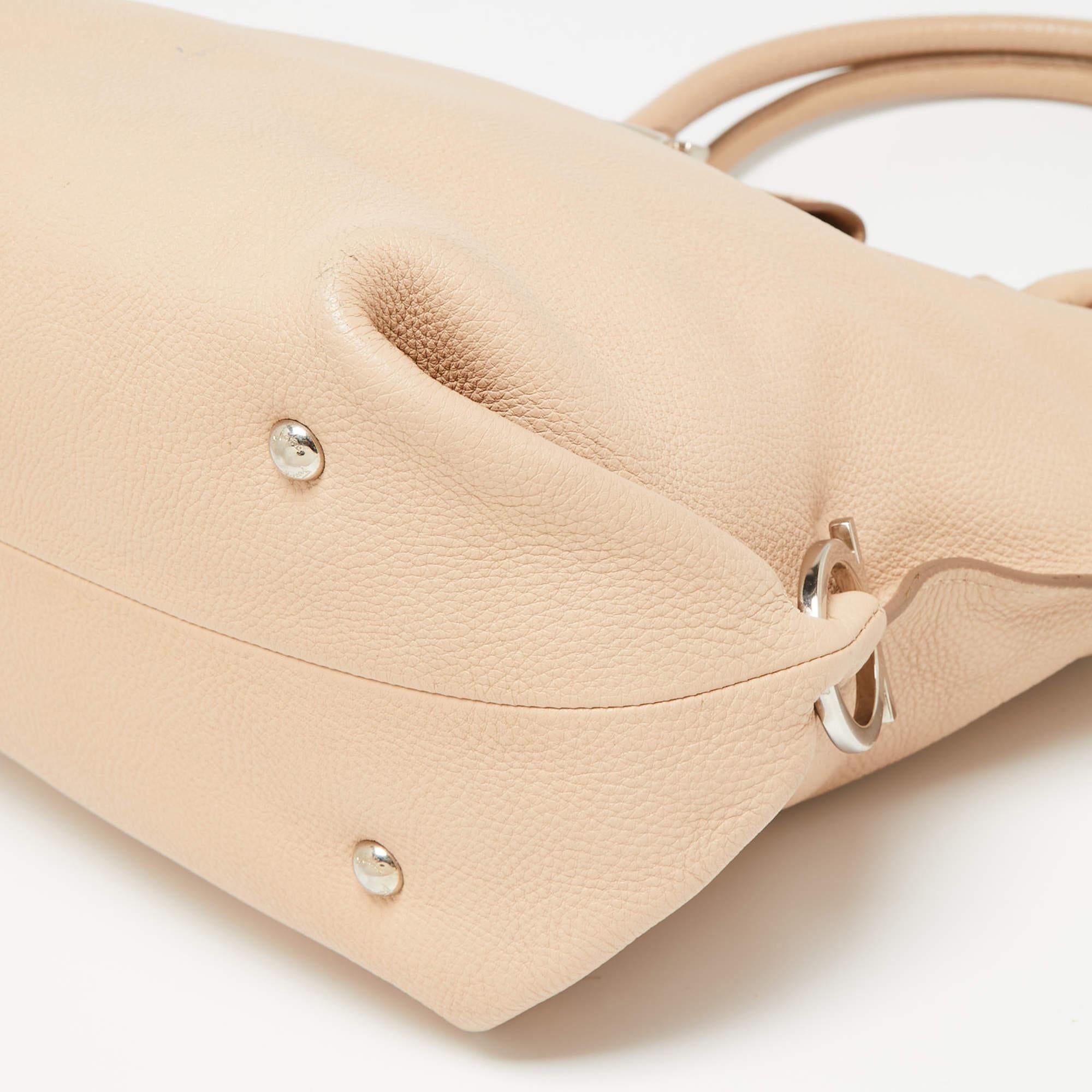 Salvatore Ferragamo Beige Pebbled Leather Dotty Tote 6