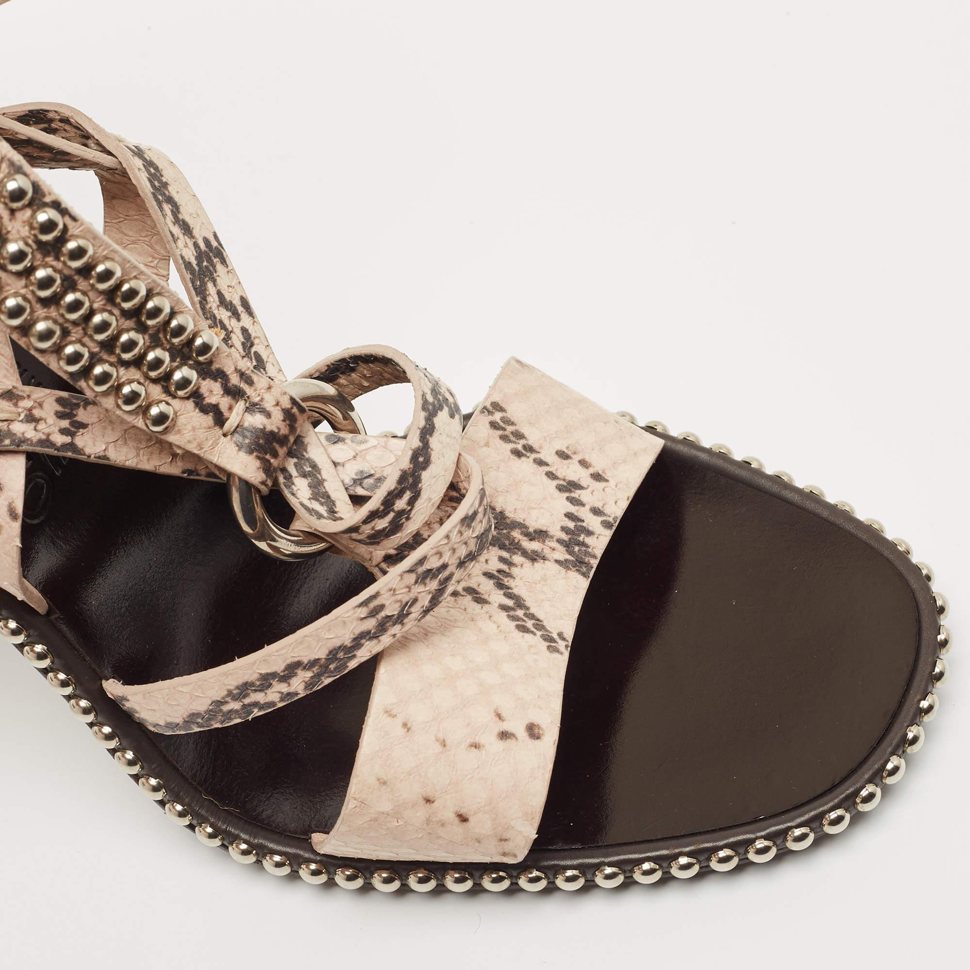 Salvatore Ferragamo Beige Python Leather Studded Ankle Cuff Sandals Size 41 For Sale 1