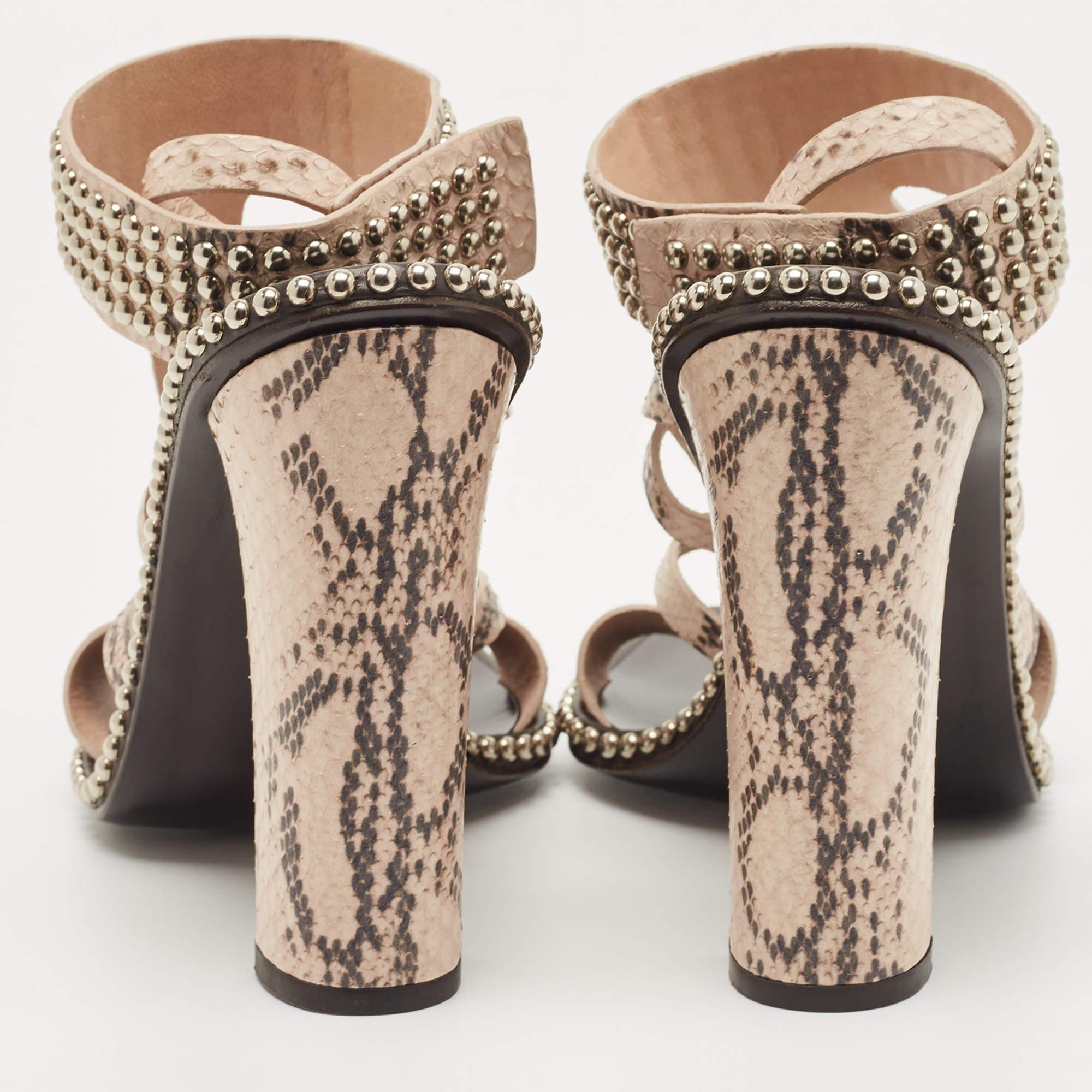 Salvatore Ferragamo Beige Python Leather Studded Ankle Cuff Sandals Size 41 For Sale 3