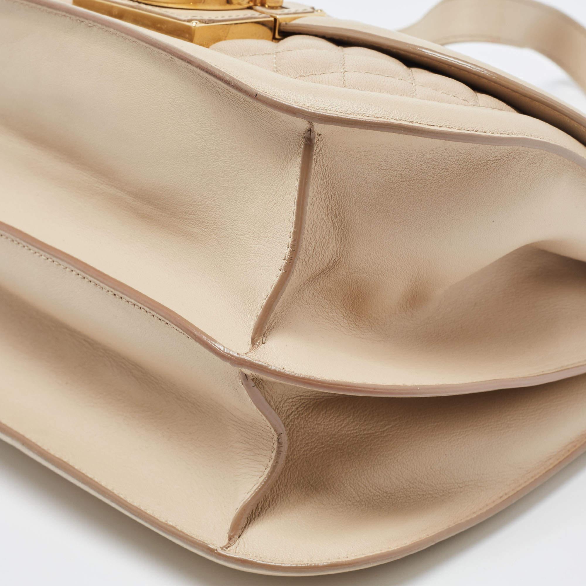Salvatore Ferragamo Beige Quilted Leather Flap Shoulder Bag 1