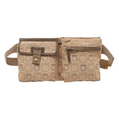 Used Salvatore Ferragamo Beige Signature Canvas and Leather Fanny Pack Belt Bag