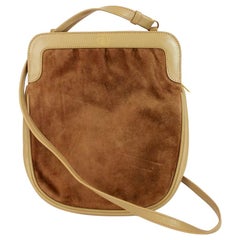 Salvatore Ferragamo Beige Soft Suede Leather Shoulder Clutch Bag  
