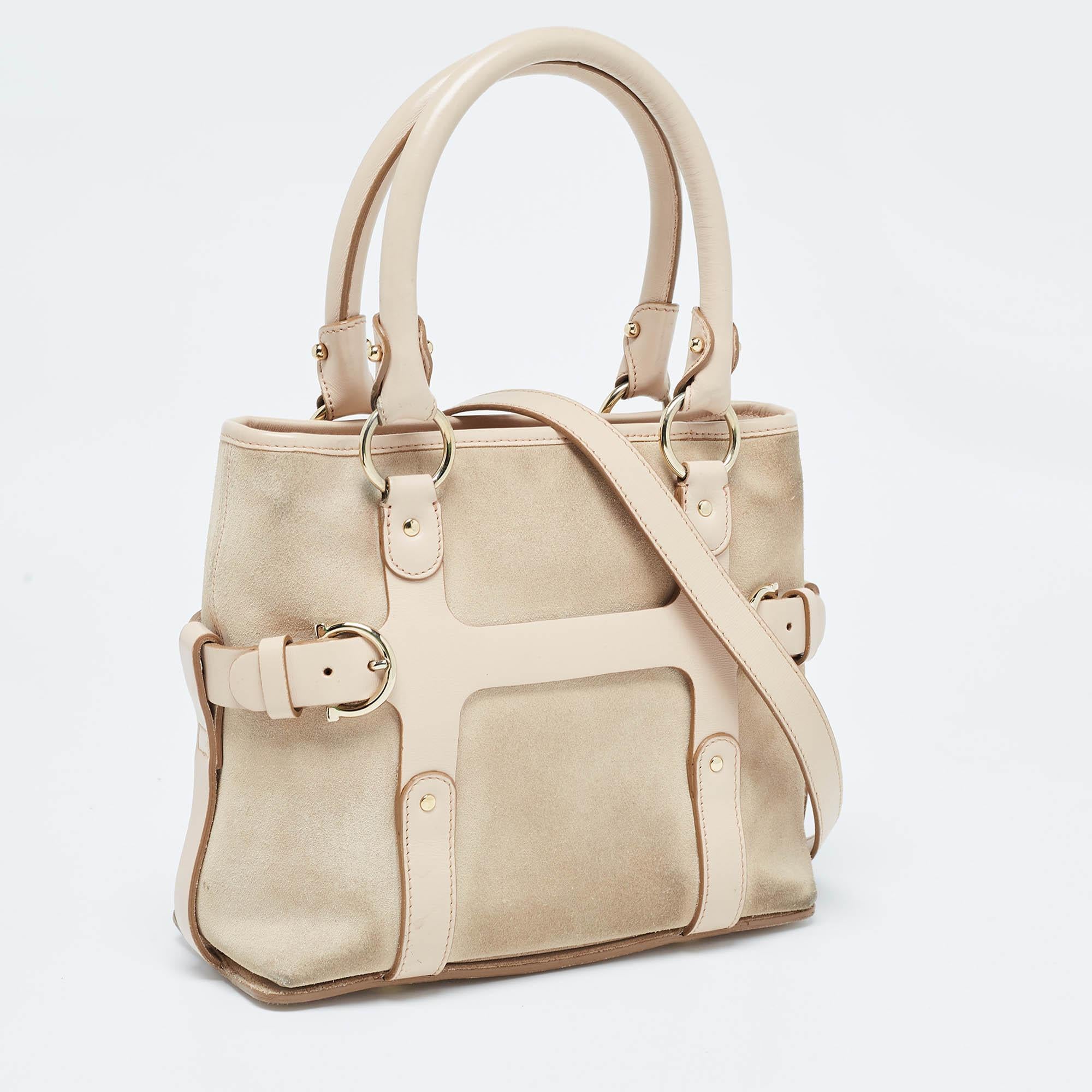 Salvatore Ferragamo Mini Tote Gancini de ante y piel beige Beige