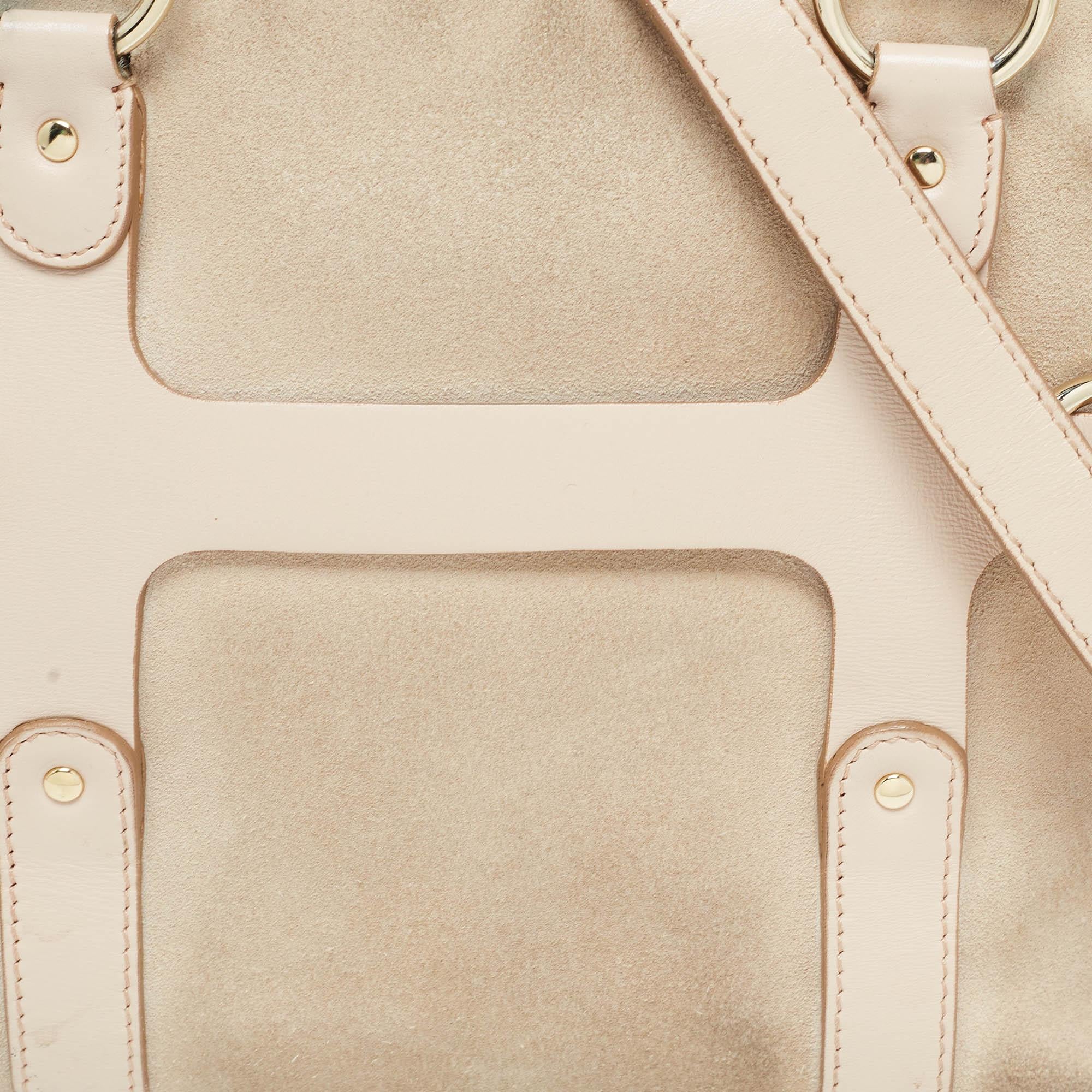 De las mujeres Salvatore Ferragamo Mini Tote Gancini de ante y piel beige