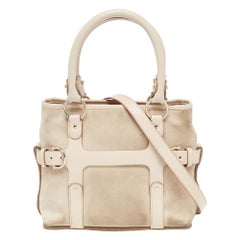 Salvatore Ferragamo Mini Tote Gancini de ante y piel beige