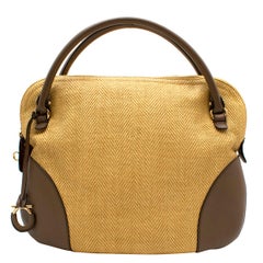 Salvatore Ferragamo Beige Woven Basket/Leather Shoulder Bag Salvatore Ferragamo Beige Woven Basket/Leather Shoulder Bag
