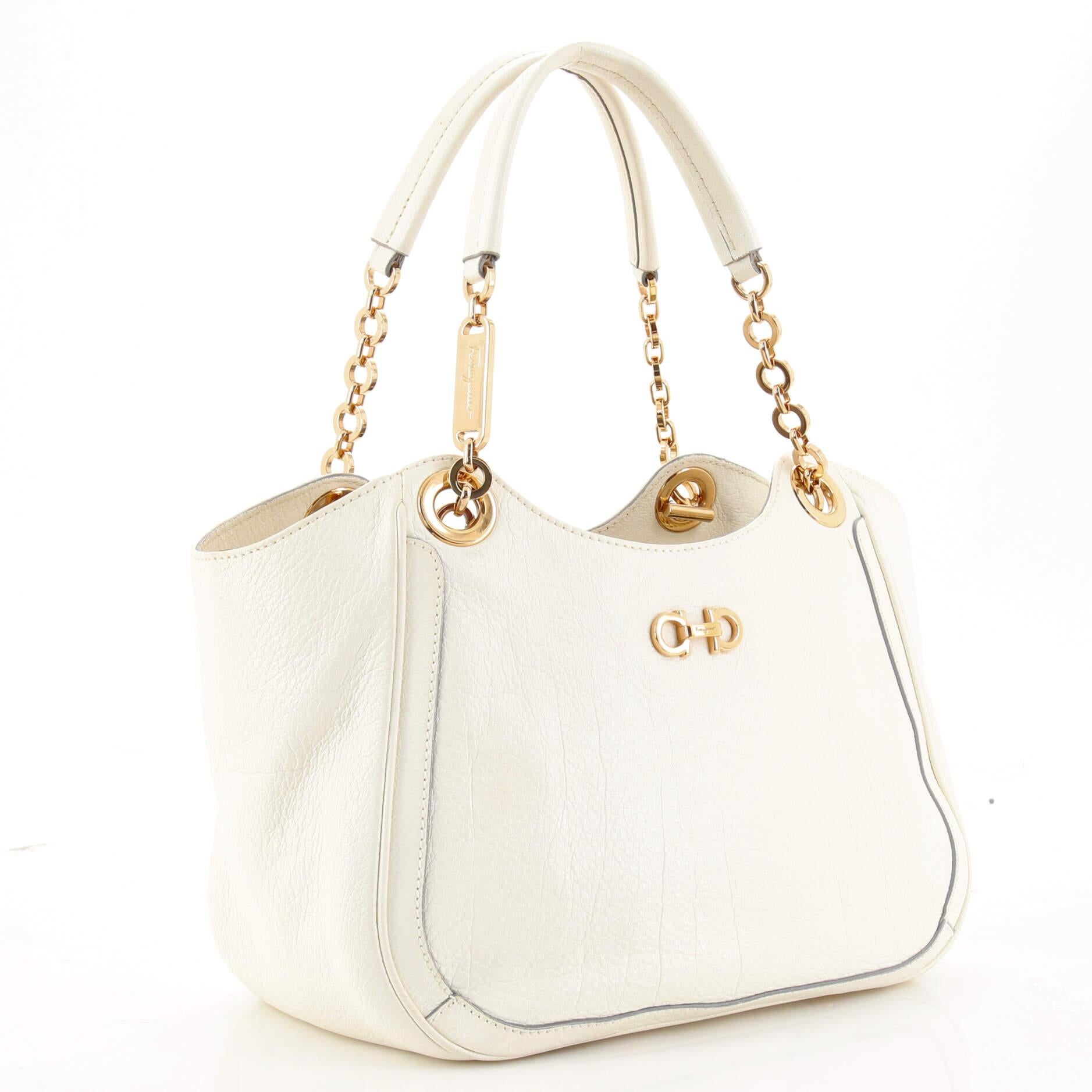 White Salvatore Ferragamo Betulla Chain Tote Leather Small