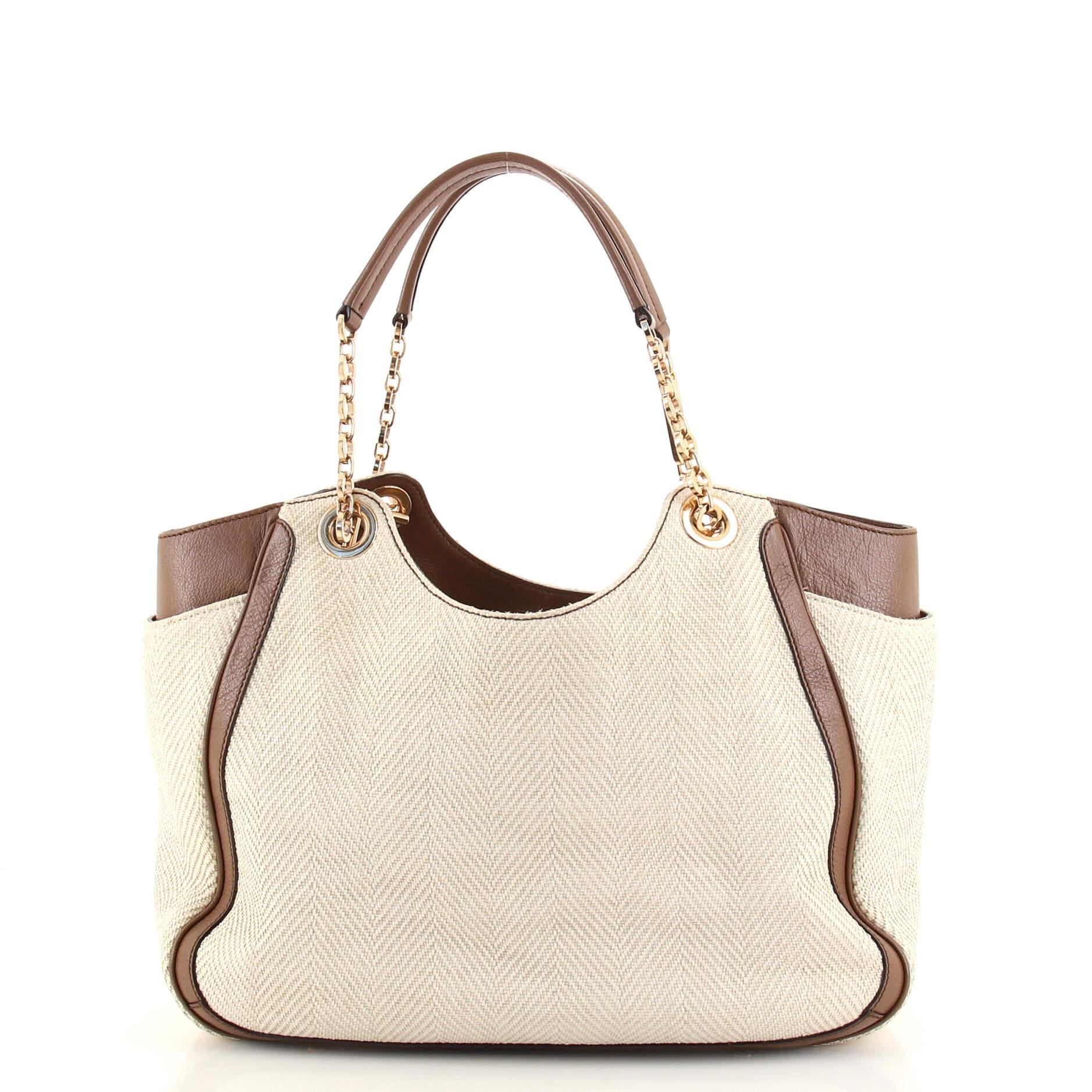 Salvatore Ferragamo Betulla Chain Tote Straw Medium In Good Condition In NY, NY