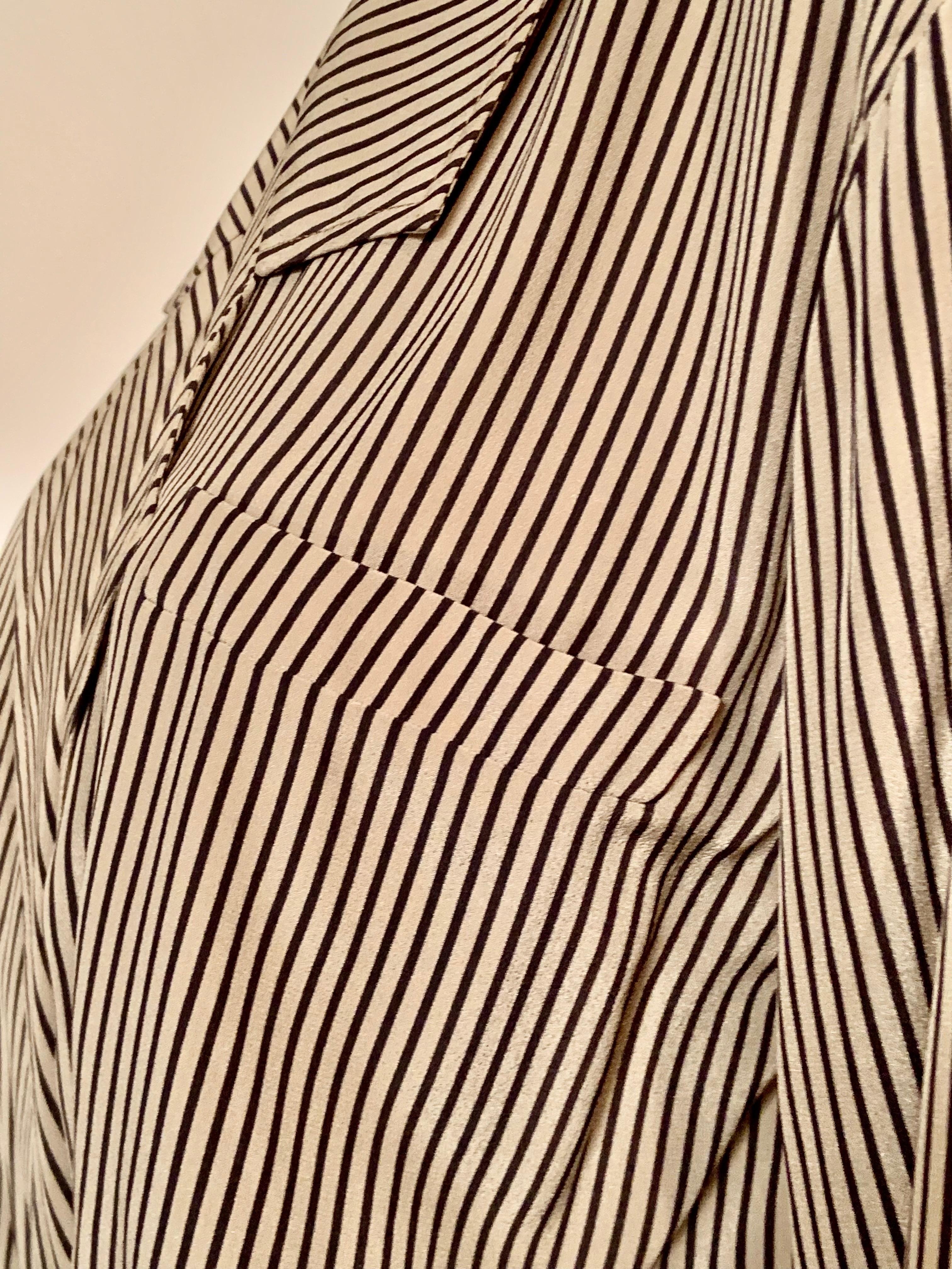 Salvatore Ferragamo Black and Tan Striped Silk Wrap Dress In Excellent Condition For Sale In New Hope, PA