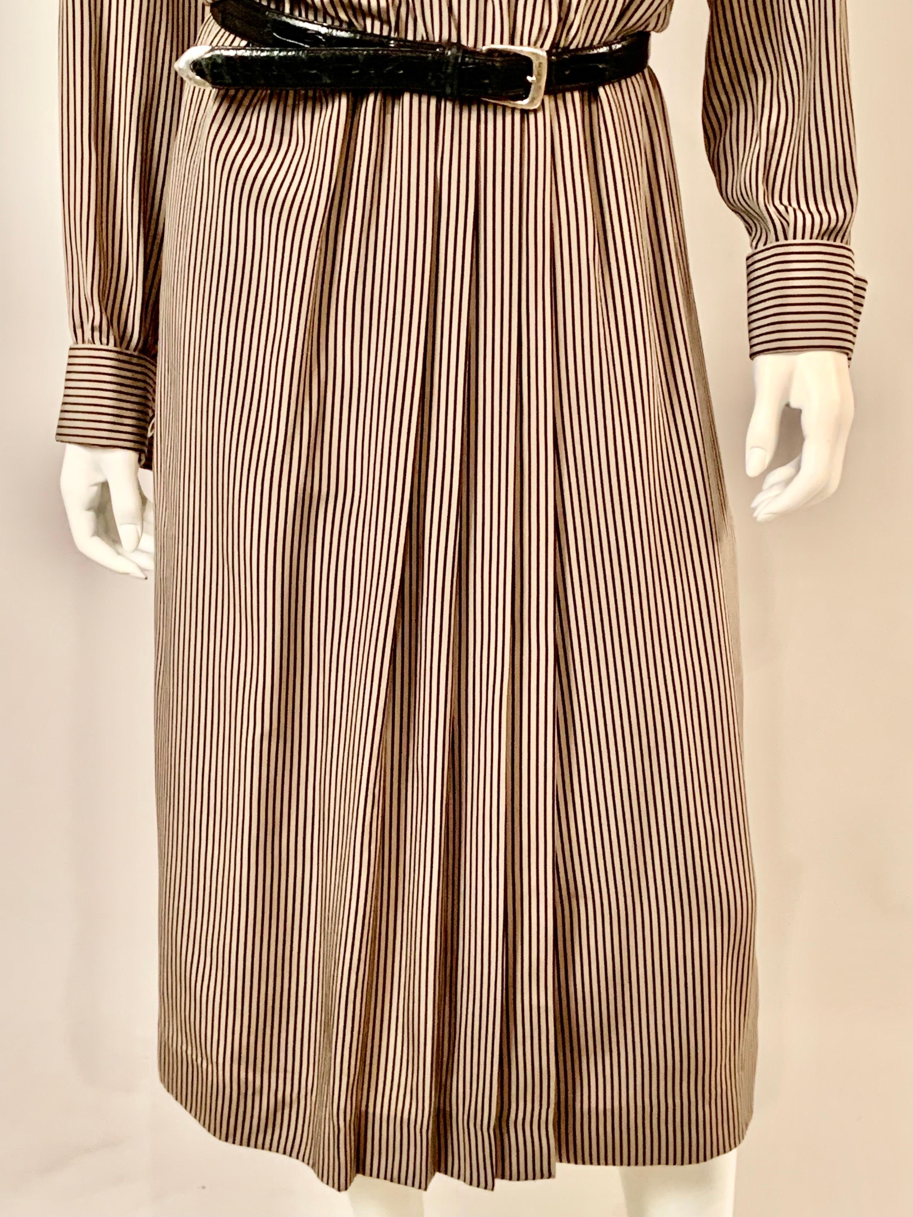 Women's Salvatore Ferragamo Black and Tan Striped Silk Wrap Dress For Sale