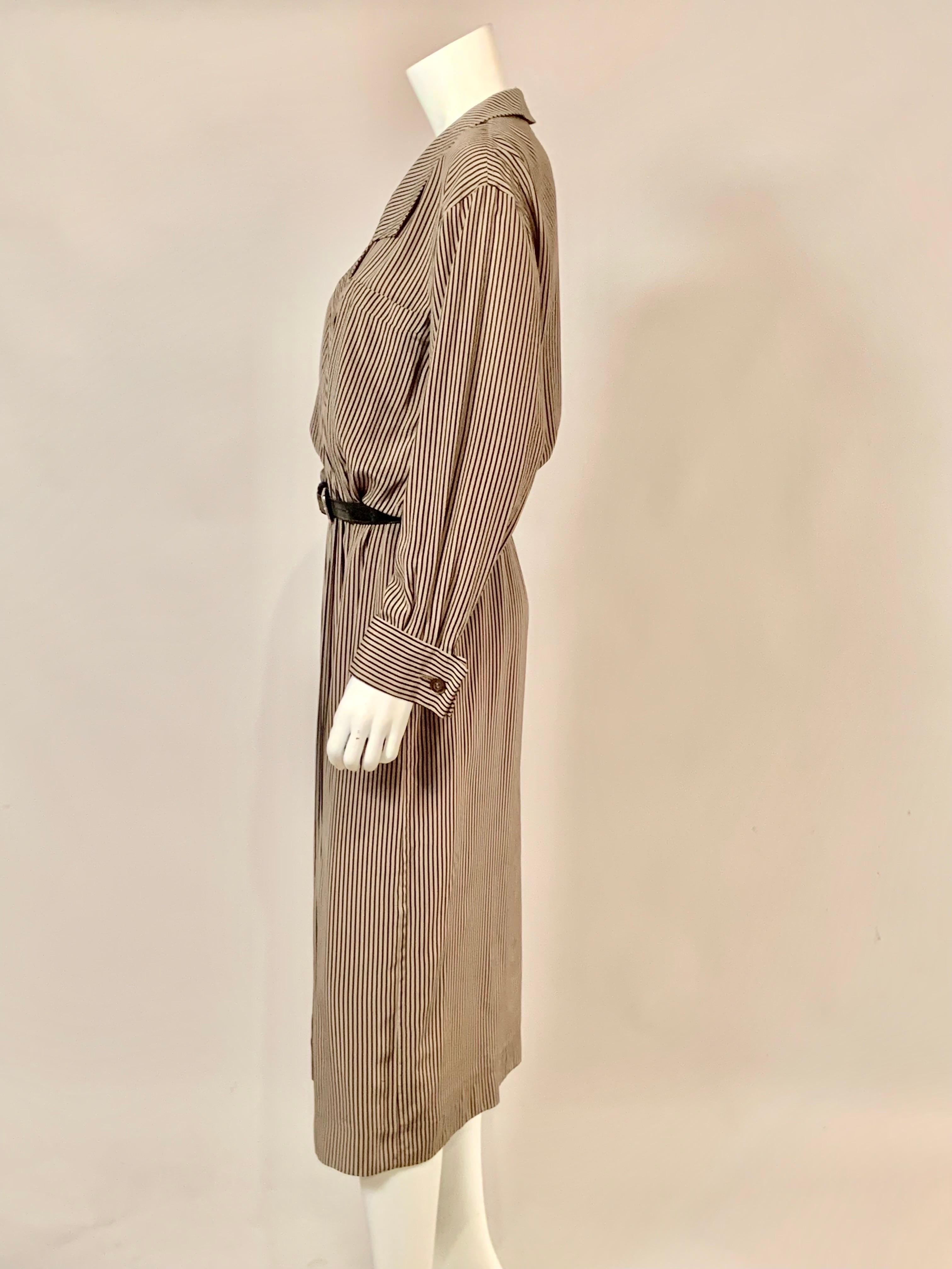 Salvatore Ferragamo Black and Tan Striped Silk Wrap Dress For Sale 1