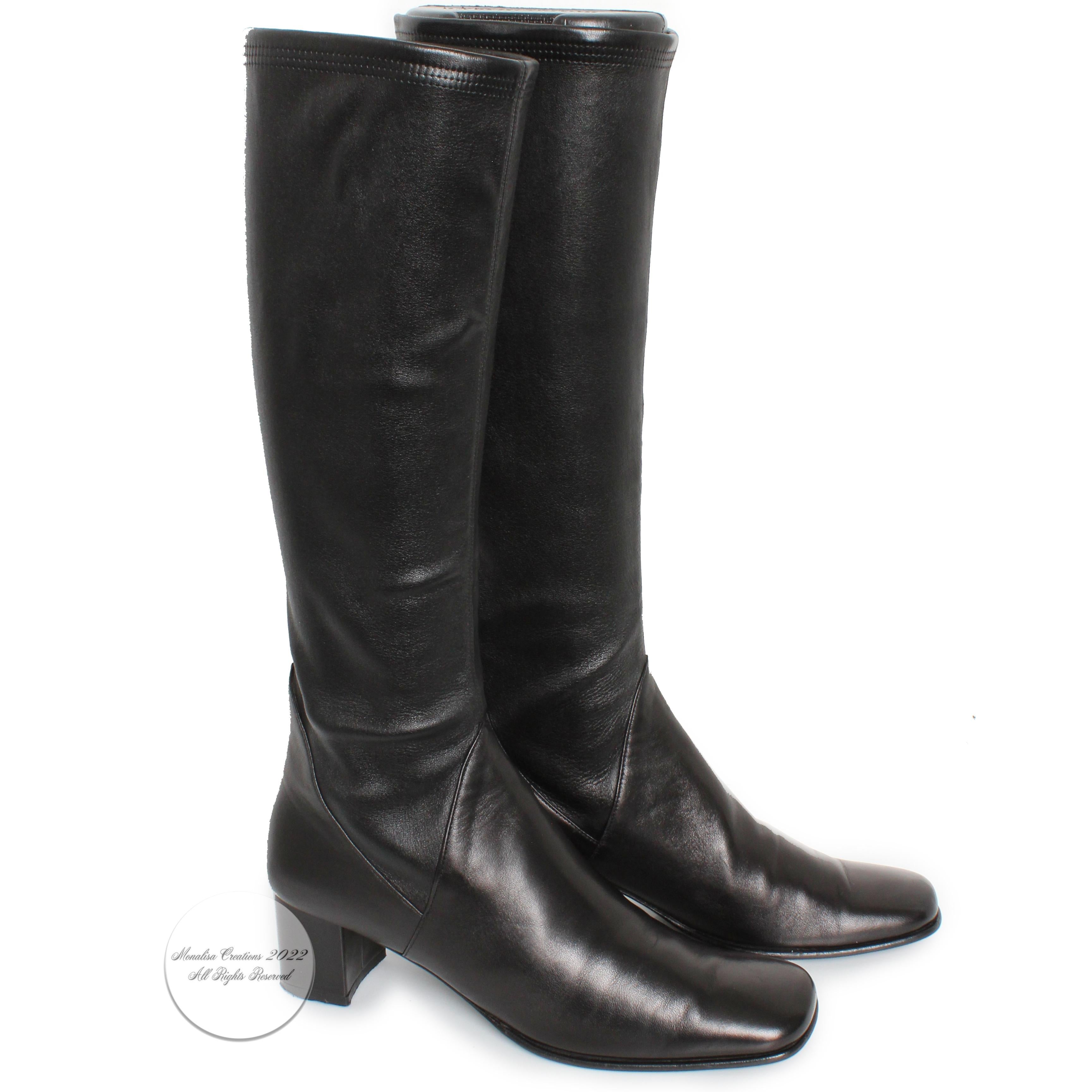 Salvatore Ferragamo Black Boots Leather Stretch Calf Vintage  In Good Condition In Port Saint Lucie, FL
